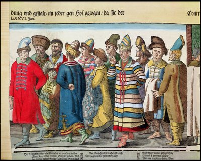 A Grande Embaixada de Ivan IV 1530-84 da Rússia ao Sacro Imperador Romano em Regensburg em 1576 detalhes em xilogravura de 173050 e 88595 de Jost Amman