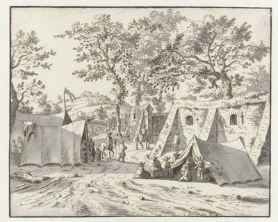 Vista de um acampamento do exército de Willem III perto de Leuven de Josua de Grave