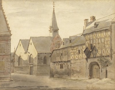 Vista da igreja de S. Jacob e da estalagem, Maastricht de Josua de Grave