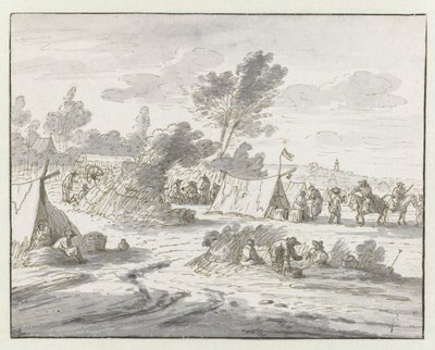 Vista em um acampamento do exército de Willem III perto de Lembeek, Brabante Flamengo de Josua de Grave