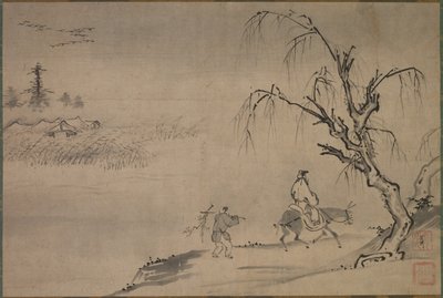 Literatus chinês em uma paisagem de outono, final de 1400. de Josui Sōen