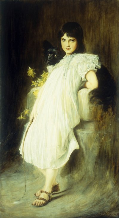 Retrato de uma jovem garota com seu cachorro, 1908 de Joszi Arpad Koppay