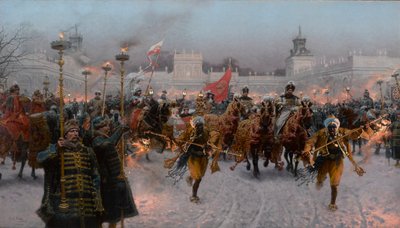 Partida de Wilanów de João III Sobieski e Marysienka, 1897. de Jozef Brandt