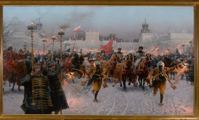Partida de Wilanów de João III Sobieski e Marysienka, 1897. de Jozef Brandt