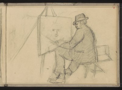 Artista sentado atrás de um cavalete de Jozef Israëls