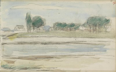 Paisagem com água e casas junto a um dique de Jozef Israëls