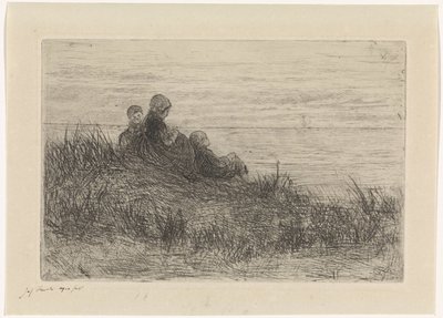 Paisagem de dunas com mãe e filhos de Jozef Israëls (signed by artist)