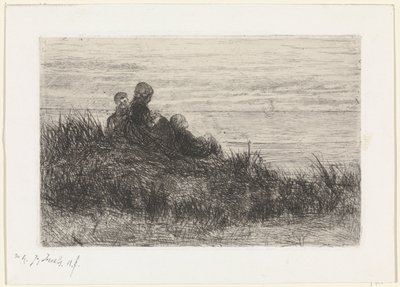 Paisagem dunar com mãe e filhos de Jozef Israëls (signed by artist)