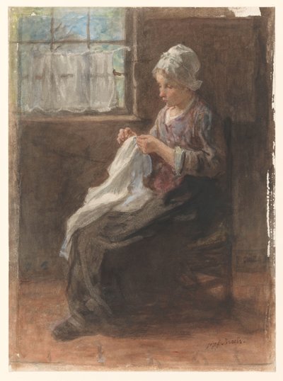 a costureira de Jozef Israëls (signed by artist)