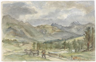 Paisagem montanhosa com pastor e duas vacas de Jozef Israëls