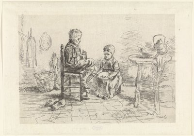Interior da cozinha com duas crianças de Jozef Israëls