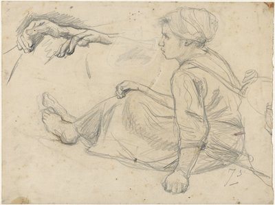 Esboços de uma rapariga pescadora sentada de Jozef Israëls