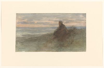 Mulher sentada numa duna junto ao mar de Jozef Israëls