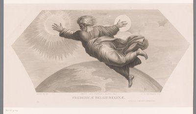 Deus cria o sol e a lua
Fecit duo luminaria magna. gen. I. Fredericae Belgii reginae (título sobre o objecto)
Les loges de Raphaël (...) sujets de la bible (título da série)
Cenas bíblicas dos alojamentos de Rafael (título da série) de Jozef Karel De Meulemeester