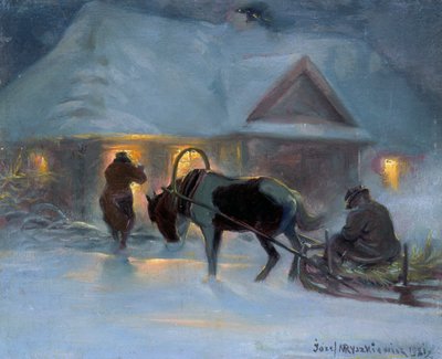 Noite de Inverno em frente a uma casa de campo, 1921, de Jozef Ryszkiewicz