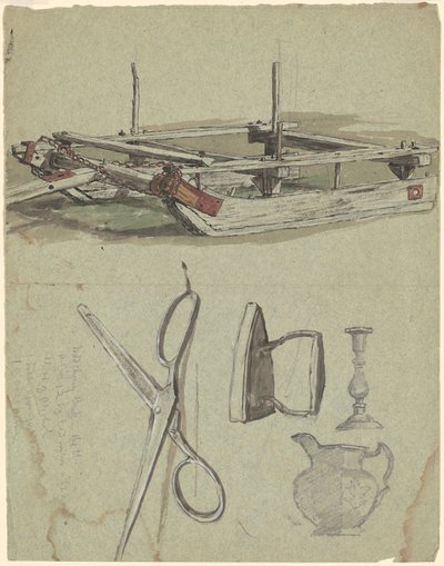 Estudos de um trenó e vários objetos domésticos de Jr. Enoch Wood Perry