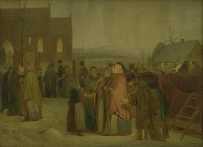 Camponeses fora da igreja em uma manhã de Natal de Jørgen V. Sonne
