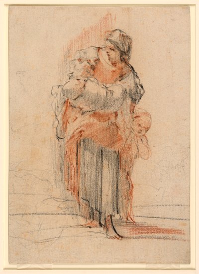 Desenho, Mulher com duas crianças, ca. 1750 de Jérôme François Chantereau