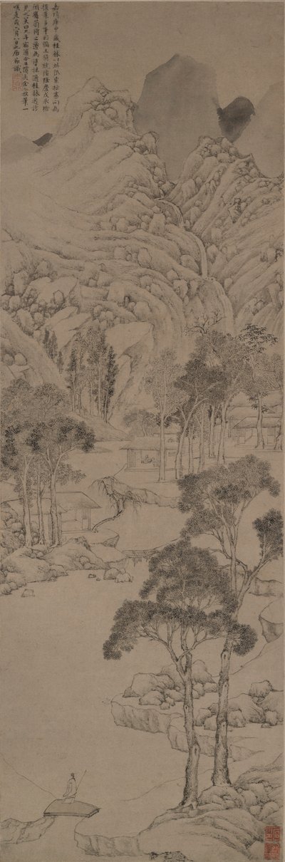 Paisagem no estilo de Wen Zhengming de Ju Jie