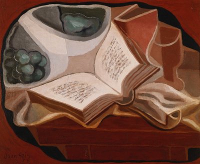 Tigela de livros e frutas; Livro e prato de frutas, 1925 de Juan Gris