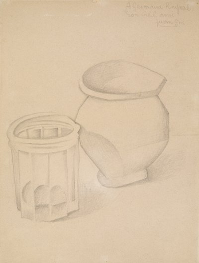 Vidro e vaso, c.1911 (grafite em papel de parede) de Juan Gris