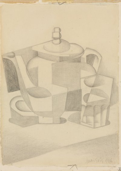 Ainda vida com bule; Morte à natureza, 1916 de Juan Gris
