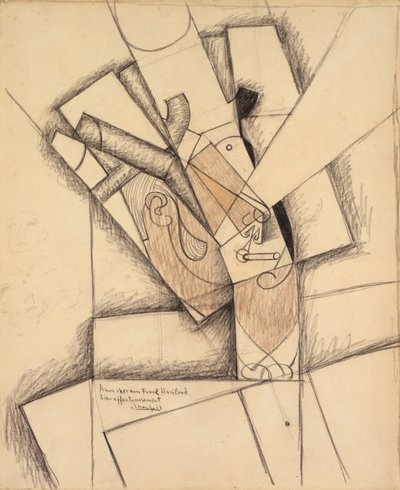The Smoker, 1913 (carvão, giz de cera e papel lavado) de Juan Gris