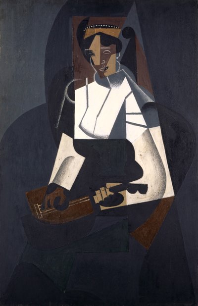 Mulher com bandolim, depois de Corot, 1916 (óleo sobre madeira compensada) de Juan Gris