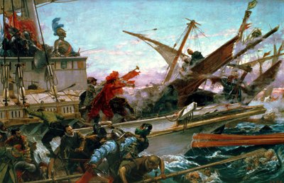 A Batalha Naval de Lepanto, travada por Dom João da Áustria (1547-78) em 1571 de Juan Luna y Novicio