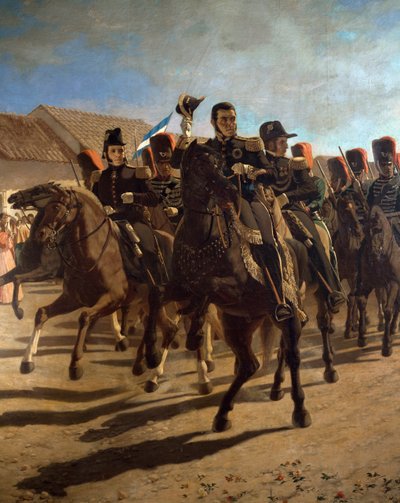 General José de San Martín (1778-1850) com o seu estado-maior a inspecionar as tropas em Rancagua, Chile de Juan Manuel Blanes