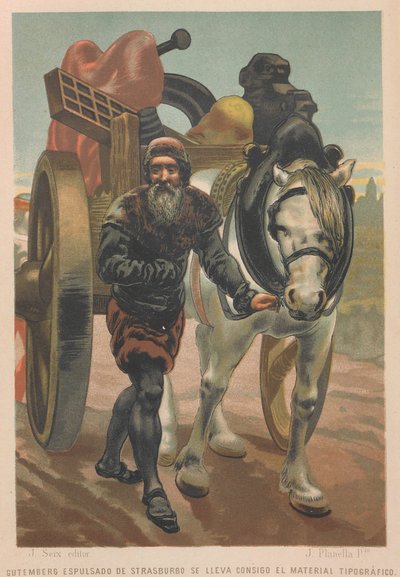 Johannes Gutenberg deixa Estrasburgo. De: Ciência e seus homens, 1879. de Juan Planella y Rodríguez