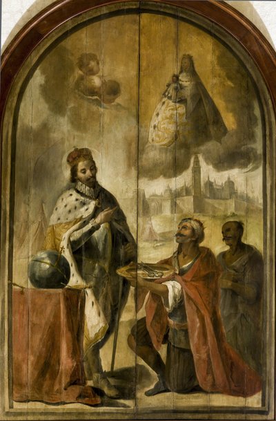 Fernando III de Castela - A Rendição de Sevilha - Rococó : O rei mouro Axataf entregou as chaves da cidade ao rei Fernando par Espinal, Juan de (1714-1783), c. 1750. Óleo sobre madeira, 300x200. Ayuntamiento de Sevilla de Juan de Espinal