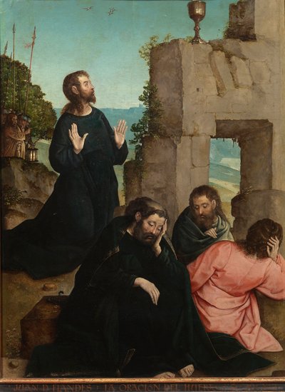 "Agonie dans le jardin des oliviers" (A Agonia no Jardim) Peinture de Juan de Flandes (verso 1465-1519) 1514-1519 Dim 110x84 cm Museo del Prado, Madrid de Juan de Flandes