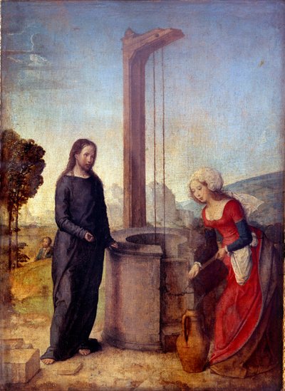 Cristo e a Pintura Samaritana de Juan de Flanddes (conhecida de 1496 a 1519) Sol. 0,24x0,17 m . de Juan de Flandes