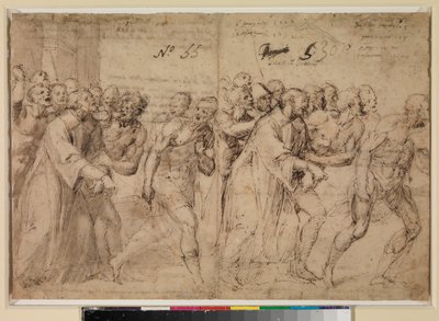 Dois estudos para "Santo Estêvão sendo levado ao seu martírio" (reto), 1556 de Juan de Juanes