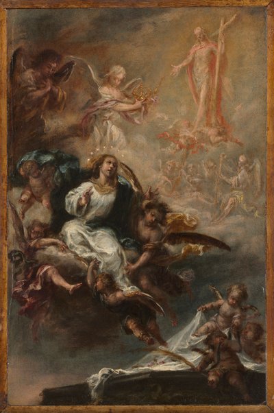 Estudo para "A Assunção da Virgem" para San Augustín, Sevilha, c.1670-72 (óleo sobre madeira) de Juan de Valdes Leal