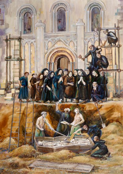 Exumação de Arthur e Guinivere na Abadia de Glastonbury, Somerset, 1193 2010 de Judith Dobie