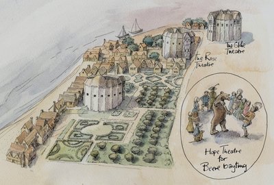 Hope Theatre, Rose Theatre e Globe Theatre, Southwark, Londres, c1647 2016. de Judith Dobie