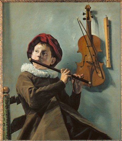 Rapaz a tocar flauta (pintura sobre tela) de Judith Leyster