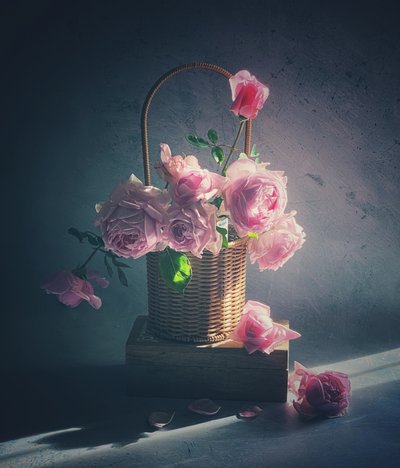 Cesto de rosas cor-de-rosa de Judy Tseng
