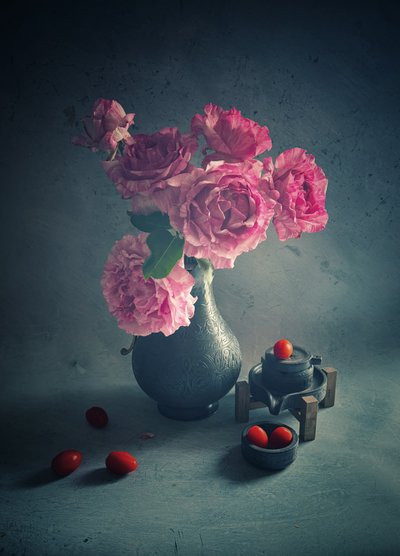 Rosas e tomates do jardim de Judy Tseng