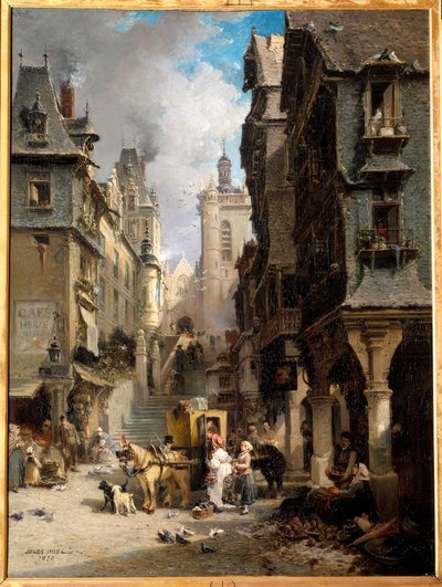 Uma Rue de Morlaix em 1830 Pintura de Jules Achille Noel (1815-1881) 1830 Quimper, Musee des Beaux Arts de Jules Achille Noel