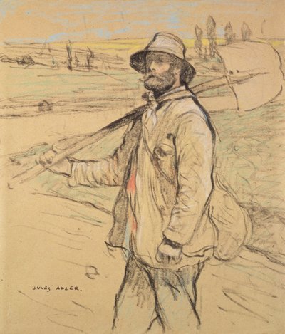 Trabalhador, caminhando para a esquerda, com uma Pá sobre o seu ombro direito de Jules Adler