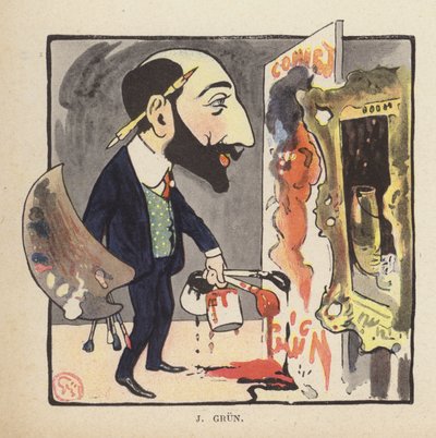 Auto-retrato do pintor e ilustrador francês Jean-Alexandre Grun (cor litho) de Jules Alexandre Gruen or Grun