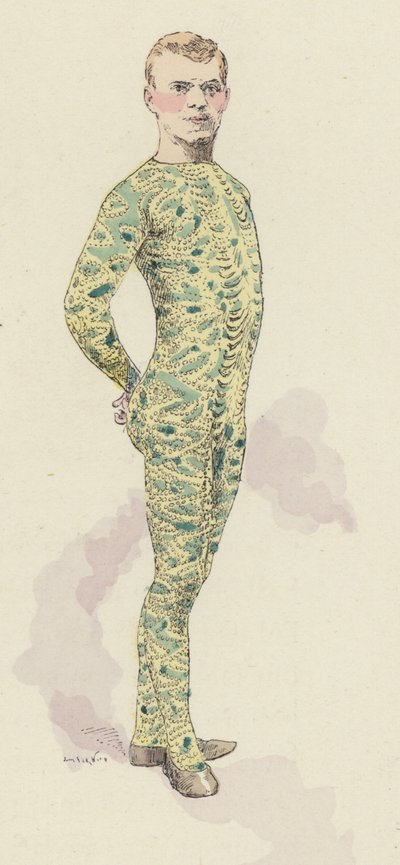 Ginasta de circo em leotardo (cor litho) de Jules Arsene (after) Garnier
