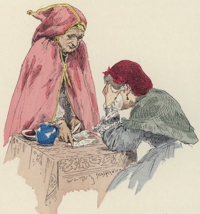 Fortune teller na feira (cor litho) de Jules Arsene (after) Garnier
