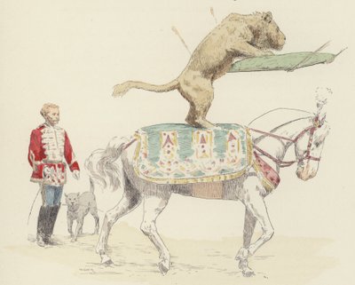 Equilíbrio do leão a cavalo (cor litho) de Jules Arsene (after) Garnier