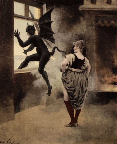 Uma velha de Papefiguiere assusta o Diabo a fugir pela janela. Pantagruel. Ilustração de Jules Garnier. Em "Rabelais et l