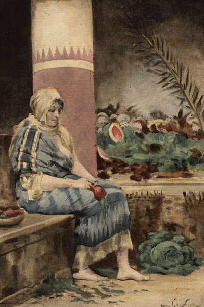 Lívia Drusilla Augusta (58 a.C.), mulher do imperador romano Augusto (Octávio, Octaviano ou do latim Gaius Julius Caesar Octavianus) (61 a.C.-14 d.C.) a descascar um legume. Pantagruel. Ilustração de Jules Garnier. Em "Rabelais et l