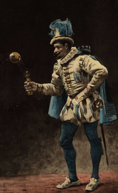 Homem a jogar à bola (no bilboquê). Gargântua. Ilustração de Jules Garnier. Em "Rabelais et l